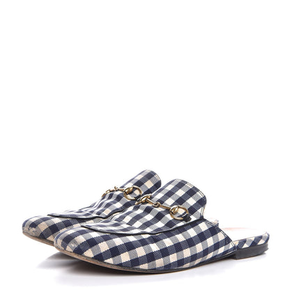 Gucci Cotton Gingham Womens Princetown Slippers 38.5 White Navy 3 of 14