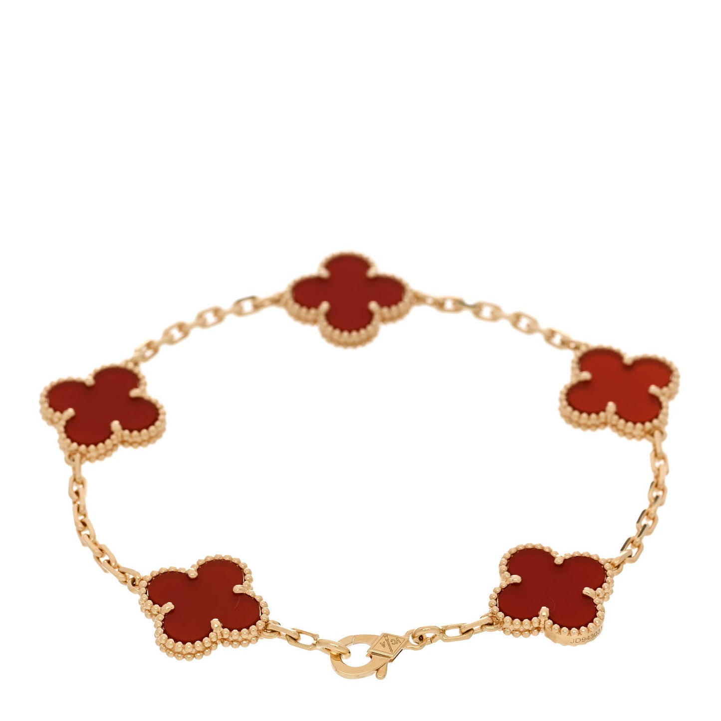 18K Yellow Gold Carnelian 5 Motifs Vintage Alhambra Bracelet