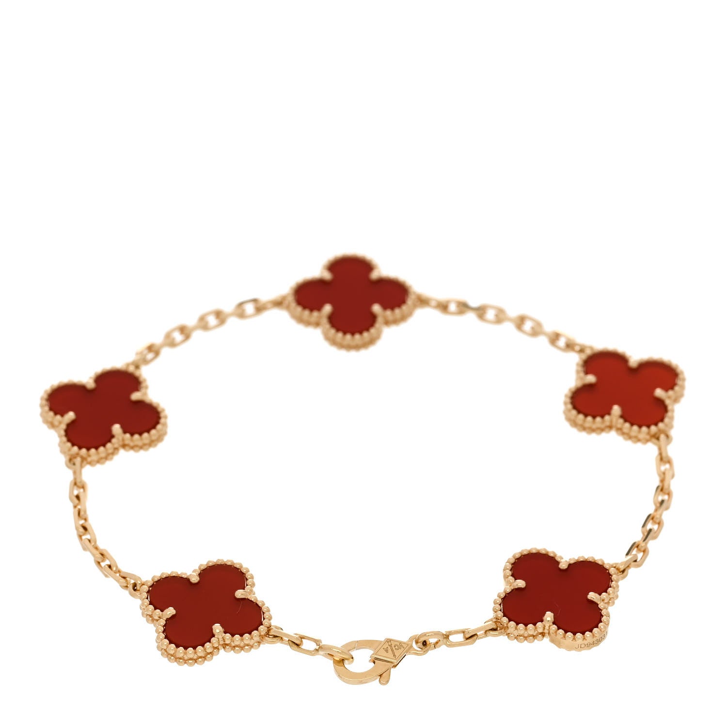 Van Cleef & Arpels 18K Yellow Gold Carnelian 5 Motifs Vintage Alhambra Bracelet 2 of 5
