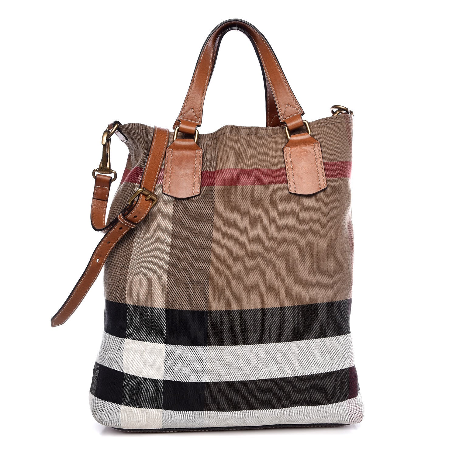 Burberry Canvas Mega Check Medium Tottenham Brit Tote Saddle Brown 1 of 8
