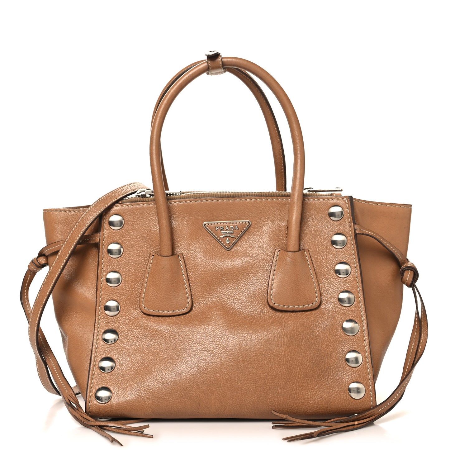 Glace Calf Studded Twin Pocket Tote Caramel