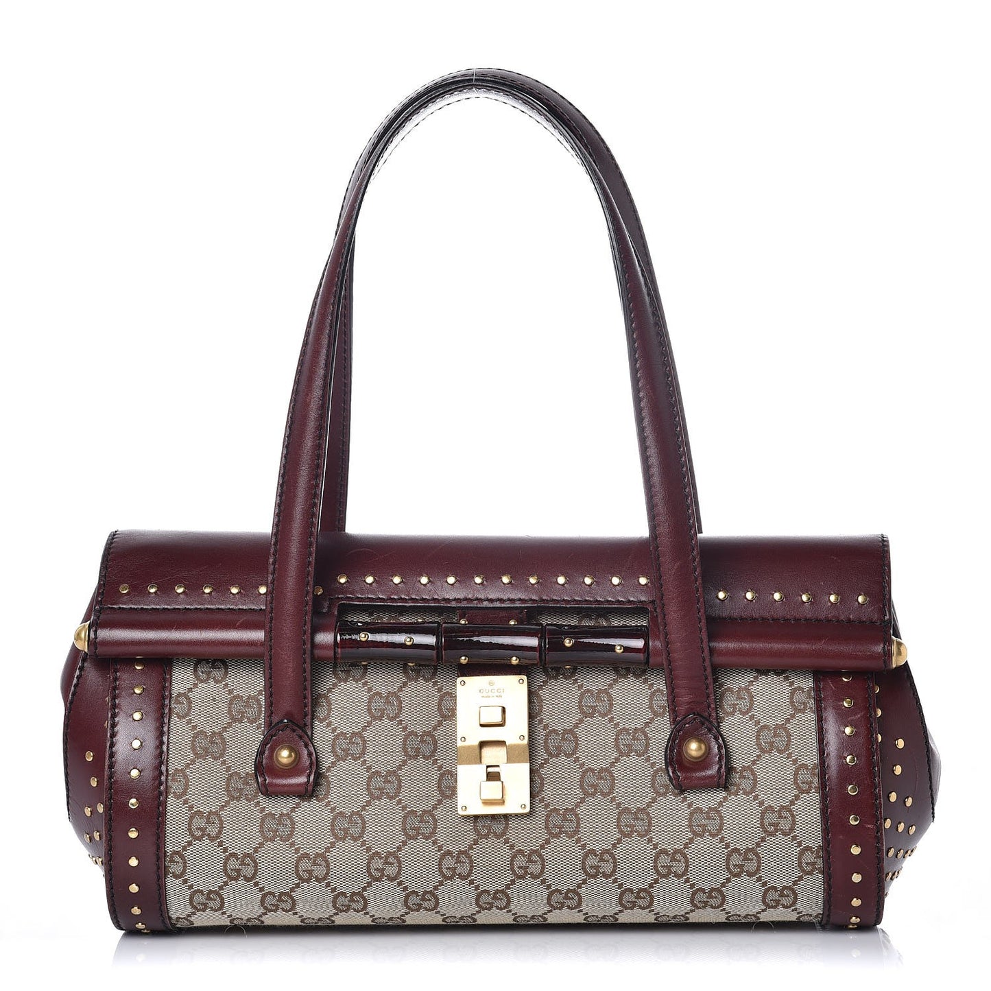 Monogram Studded Bamboo Bullet Satchel Burgundy