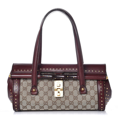 Gucci Monogram Studded Bamboo Bullet Satchel Burgundy 1 of 16