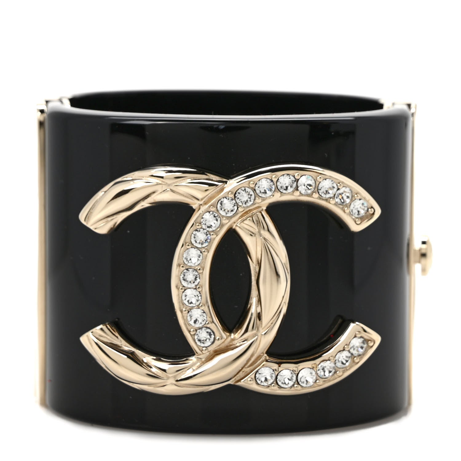 Chanel Resin Crystal CC Cuff Black Gold 1 of 6