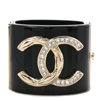 Chanel Resin Crystal CC Cuff Black Gold 1 of 6