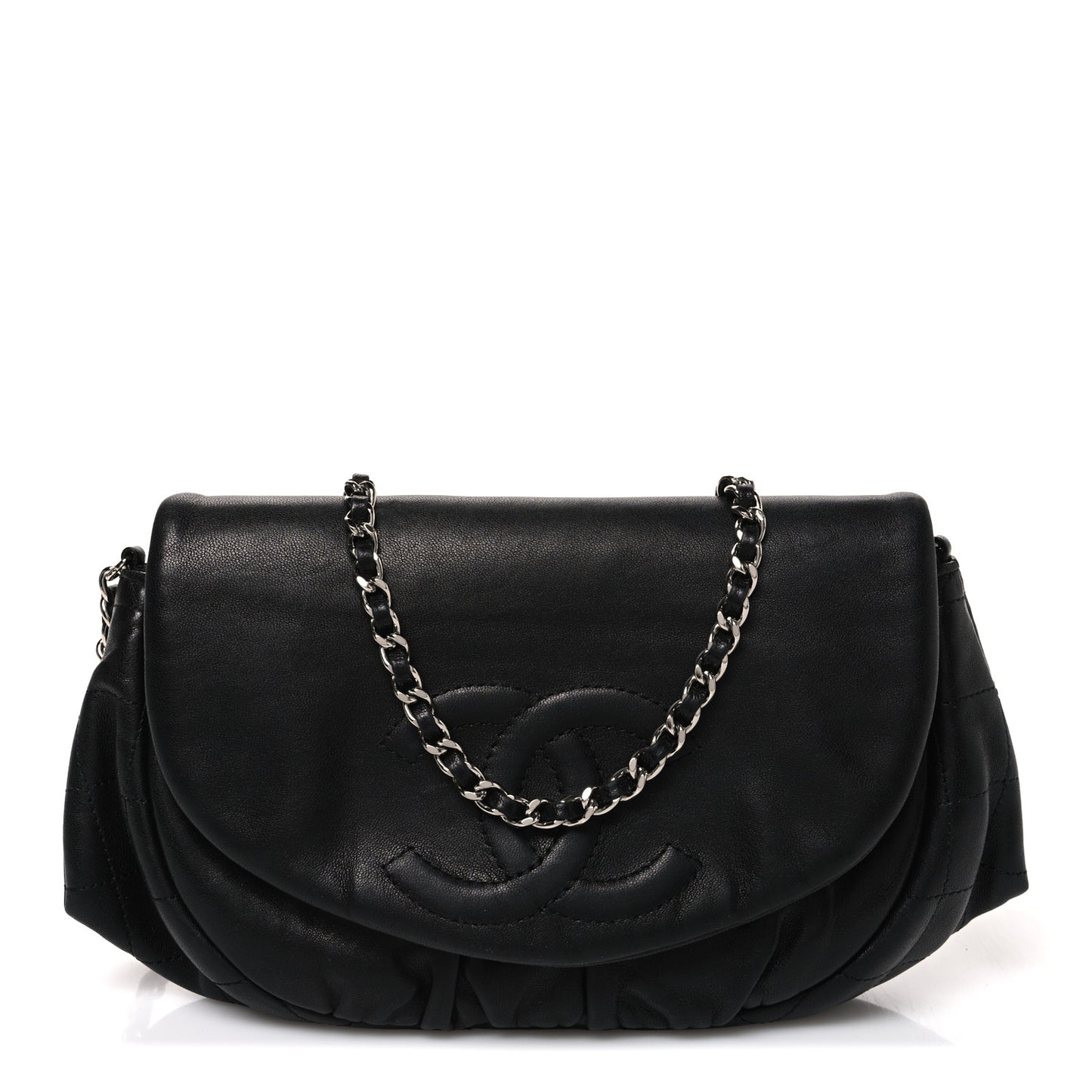 Lambskin Half Moon Wallet On Chain WOC Black
