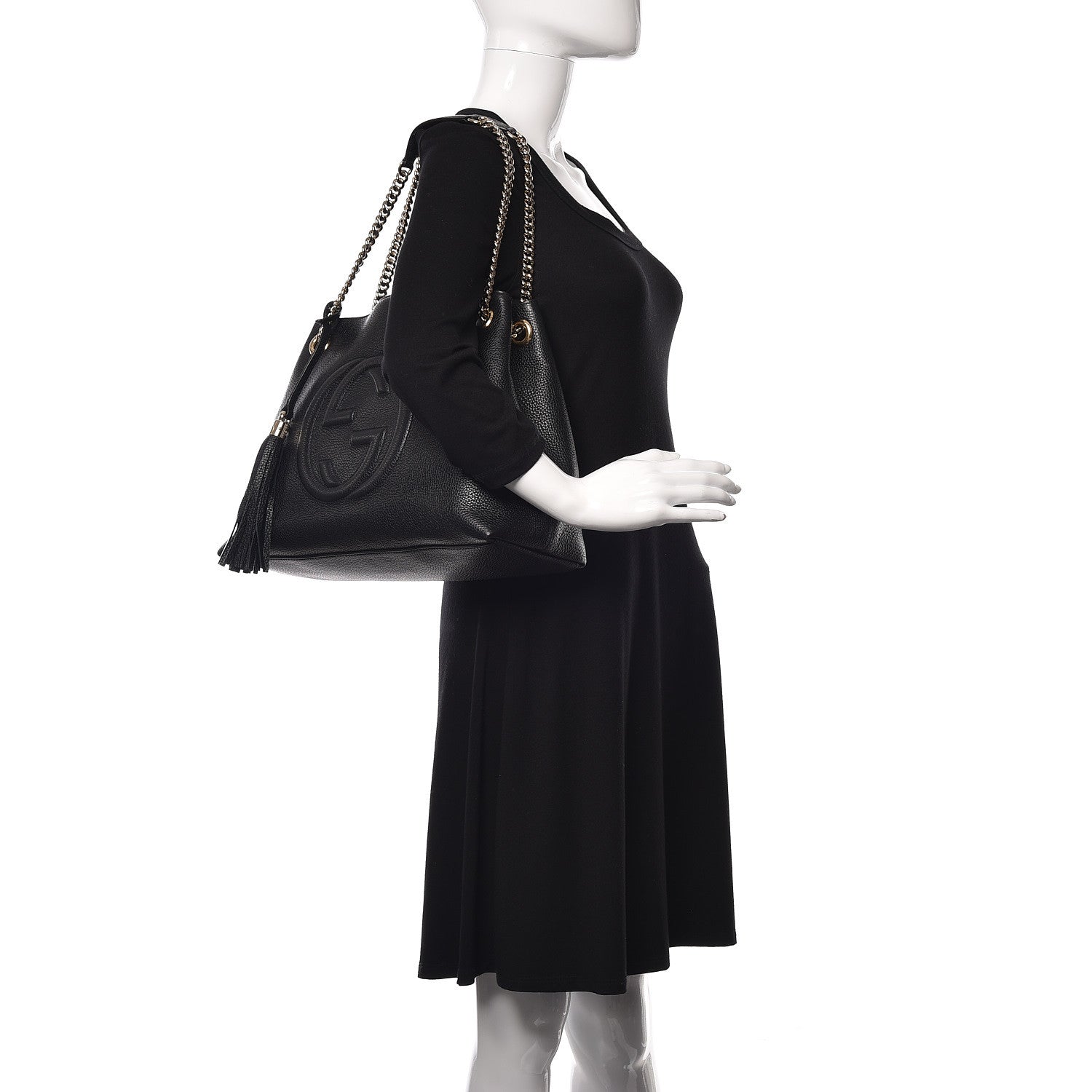 Gucci Pebbled Calfskin Medium Soho Chain Shoulder Bag Black 2 of 9