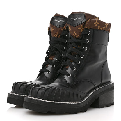 Louis Vuitton Calfskin Monogram Nylon LV Beaubourg Ankle Boots 39 Black 4 of 10