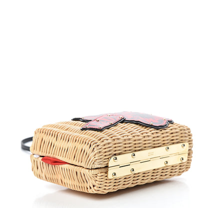 Prada Wicker Saffiano Hibiscus Print Crossbody Clutch Rosso 3 of 9