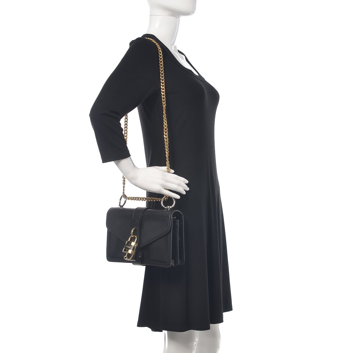 Shiny Goatskin Calfskin Aby Chain Shoulder Bag Black