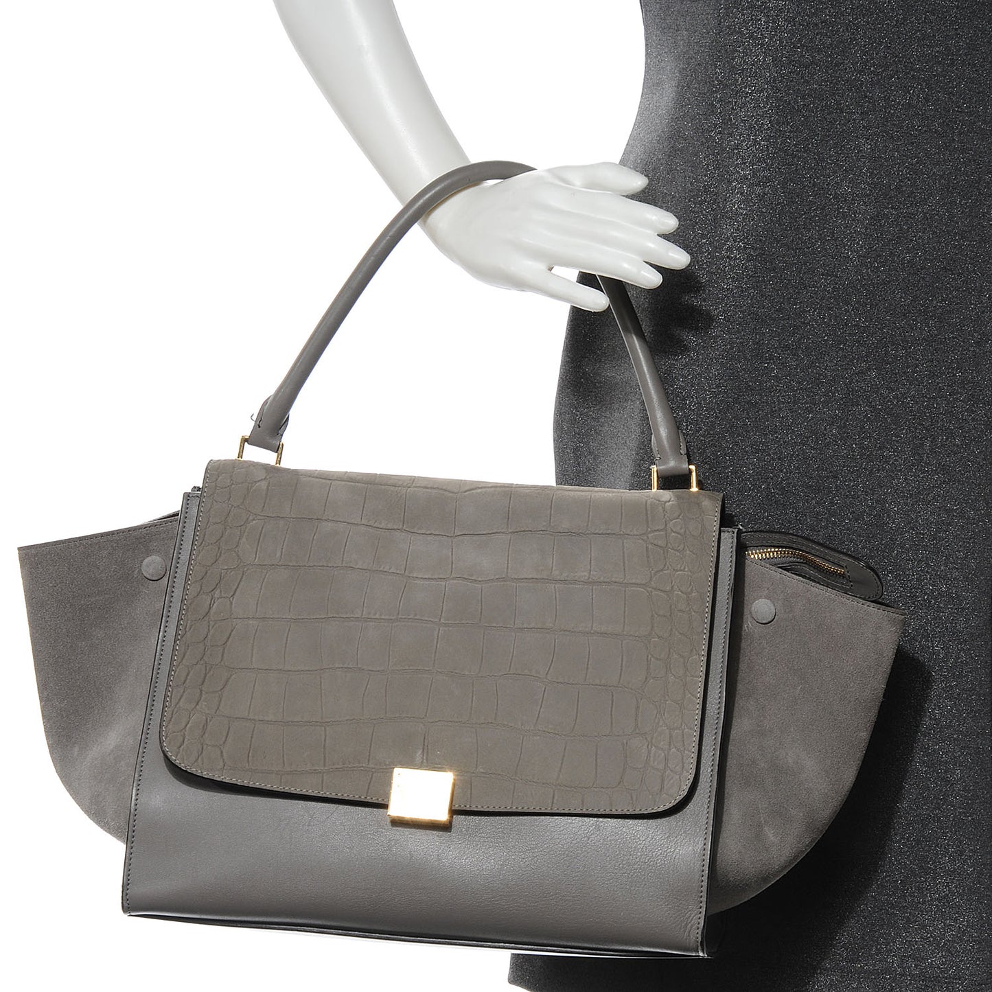 Crocodile Embossed Large Trapeze Grey