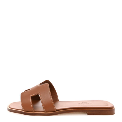 Hermes Box Calfskin Oran Sandals 37 Gold 1 of 9