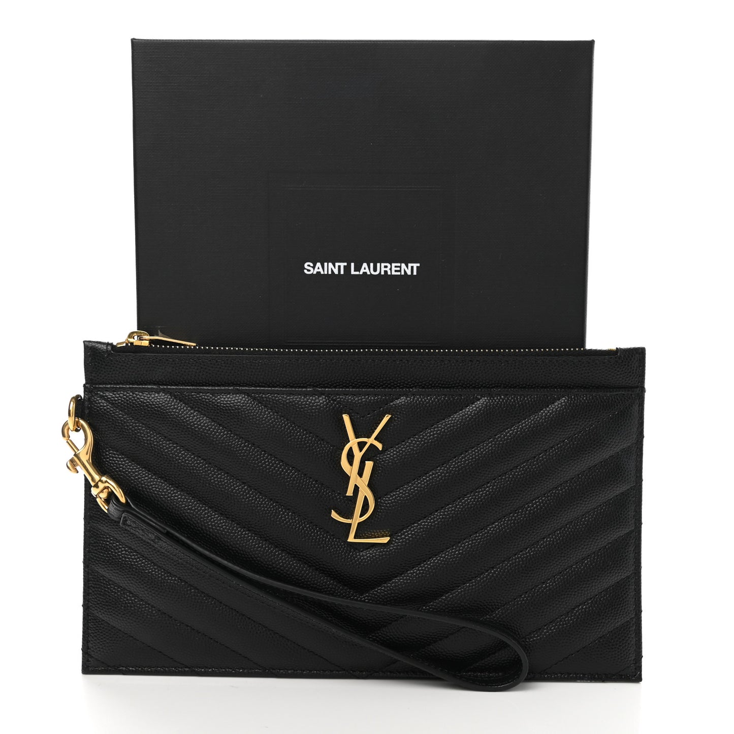 Grain De Poudre Chevron Monogram Large Bill Pouch Black