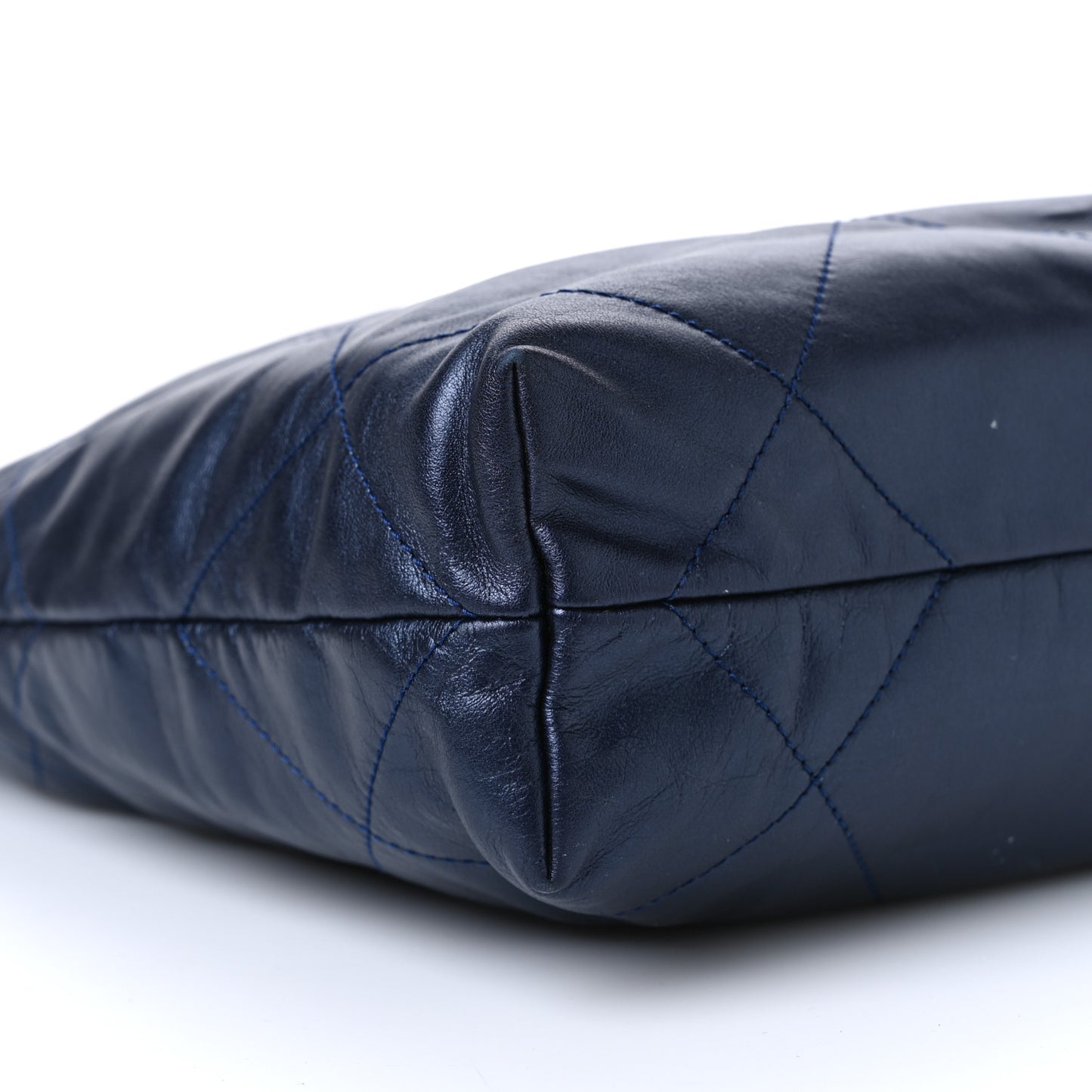 Metallic Calfskin Quilted Small Chanel 22 Navy Blue
