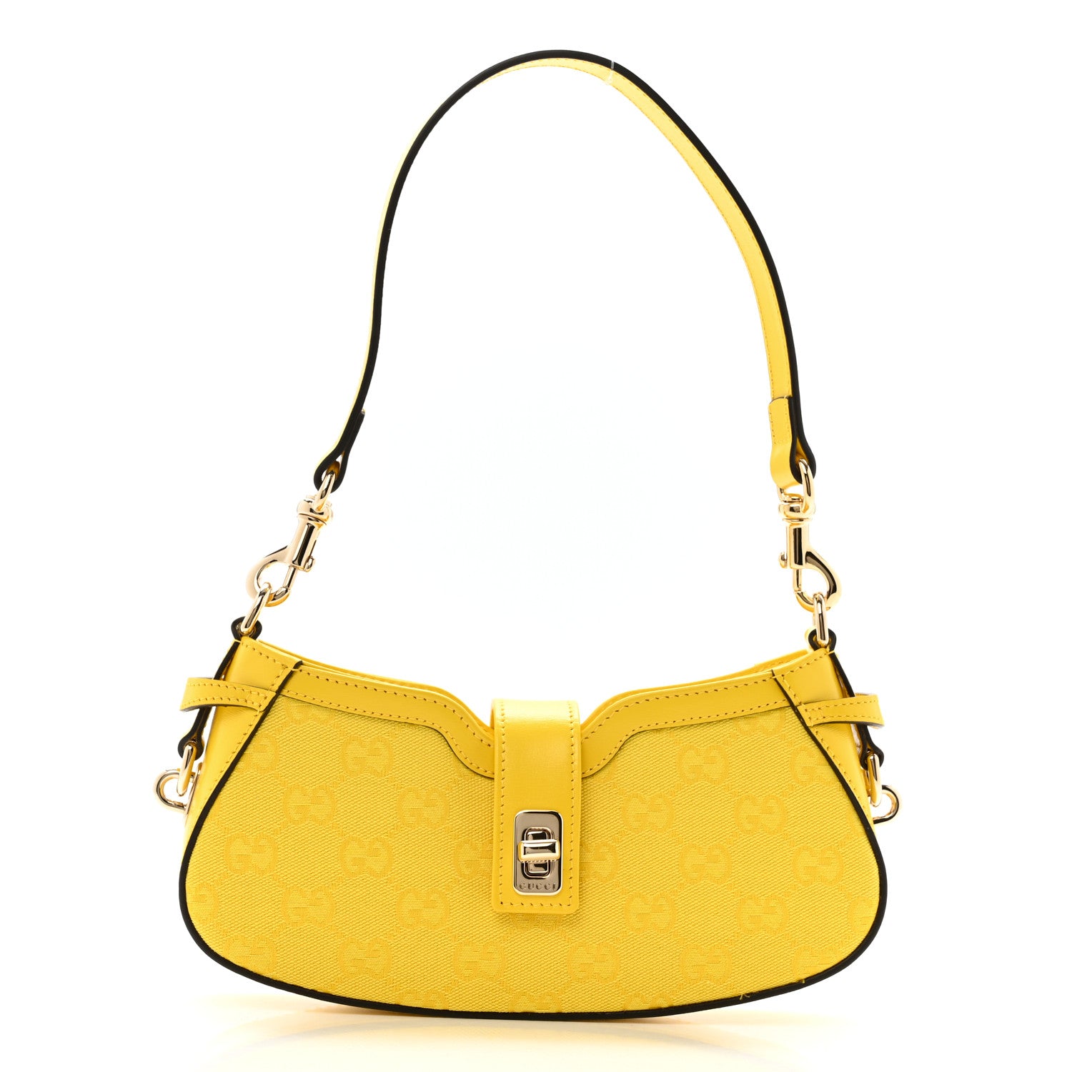 Gucci Calfskin Monogram Mini Moon Side Shoulder Bag Yellow 1 of 13