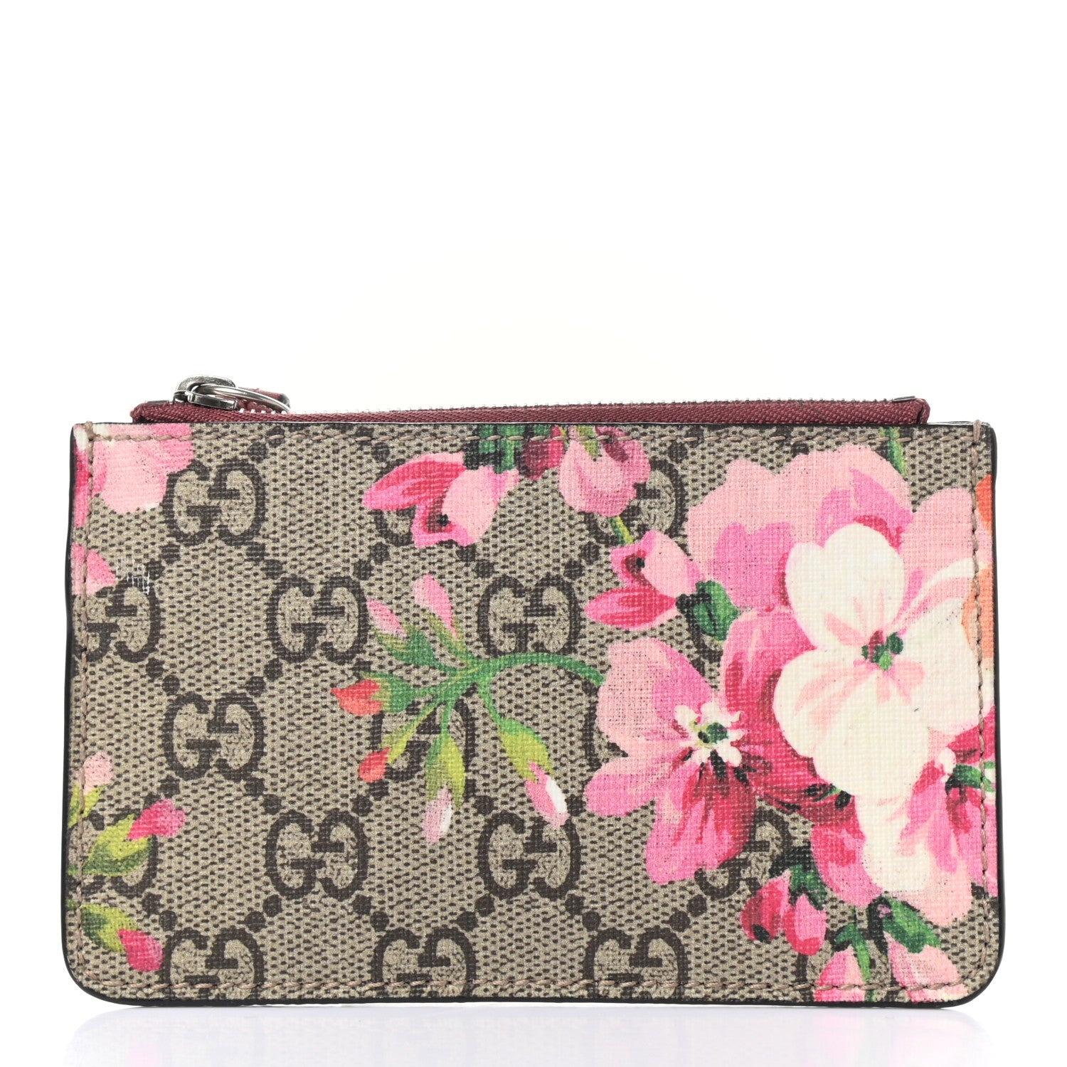 Gucci GG Supreme Monogram Blooms Key Ring Coin Case Beige Multicolor Dry Rose 2 of 7