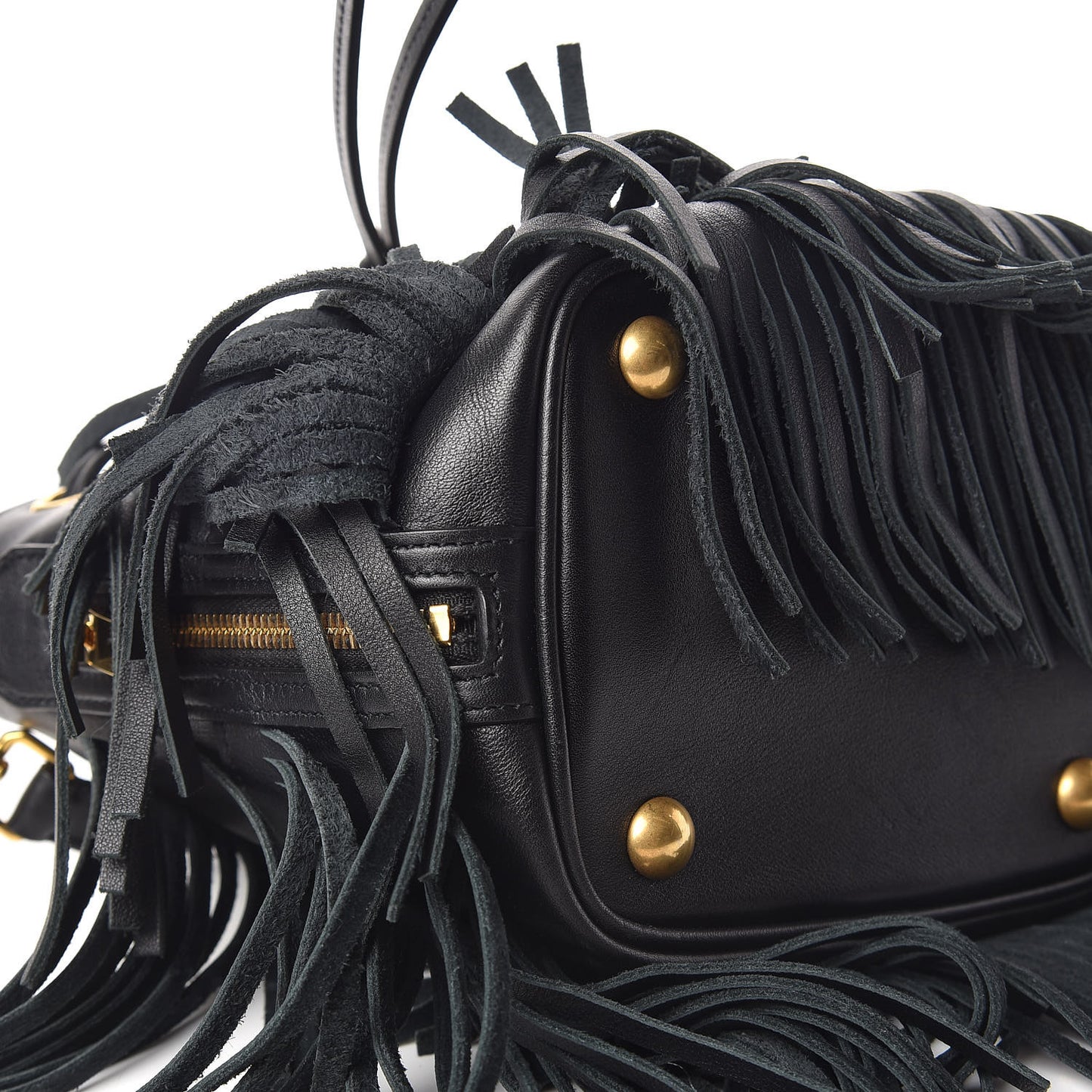 Calfskin Small Emmanuelle Fringe Hobo Bag Black