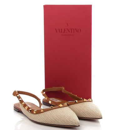 Valentino Garavani Raffia Calfskin Rockstud Slingback Flats 40 Naturale 12 of 12