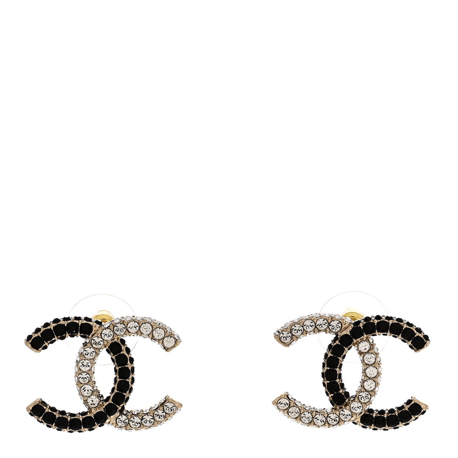 Chanel Crystal CC Earrings Gold Black 1 of 4