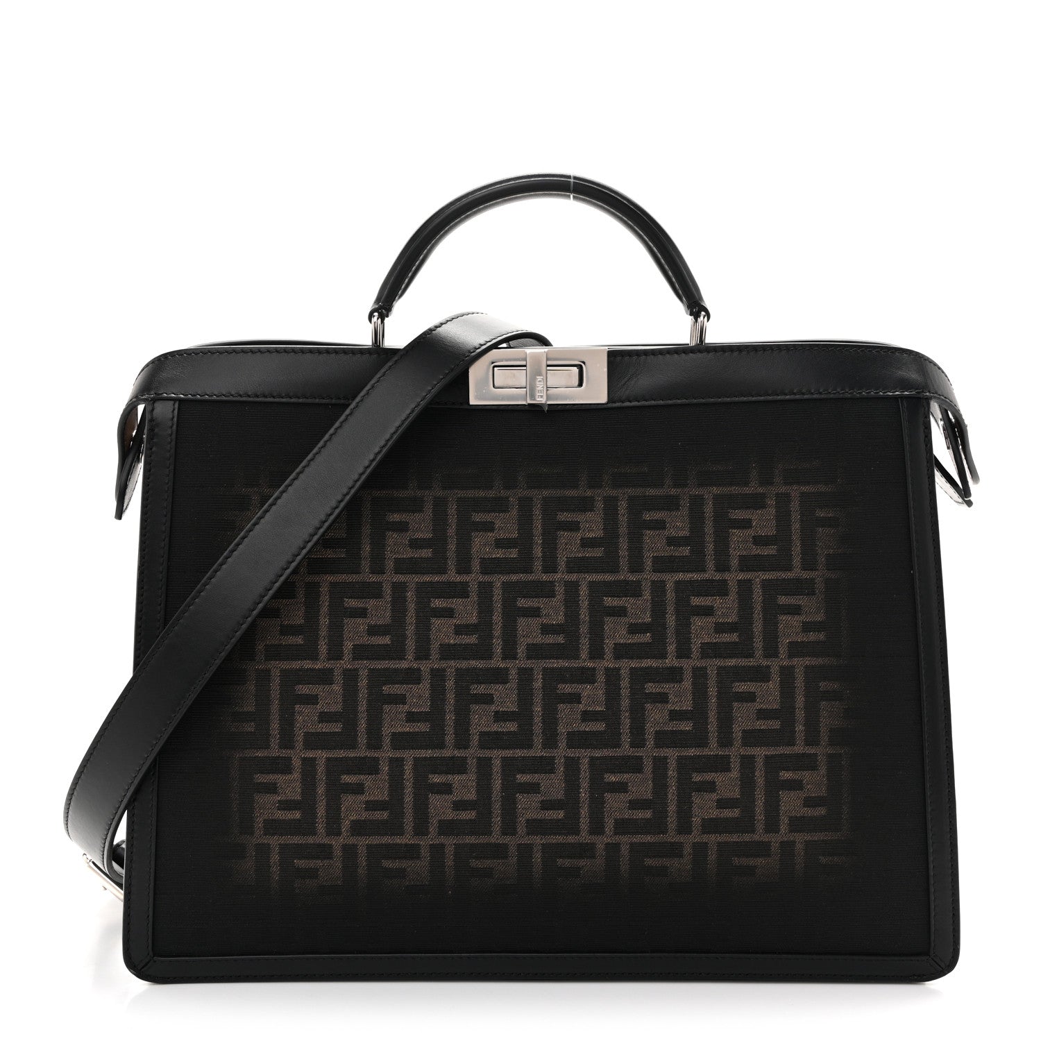 Fendi FF Vitello King Jacquard 1974 Medium Peekaboo I SEE U Satchel Brown 1 of 14