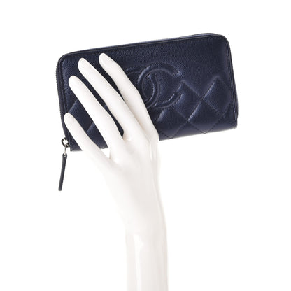 Chanel Metallic Caviar Quilted Medium Zip Around Wallet Blue 2 of 9