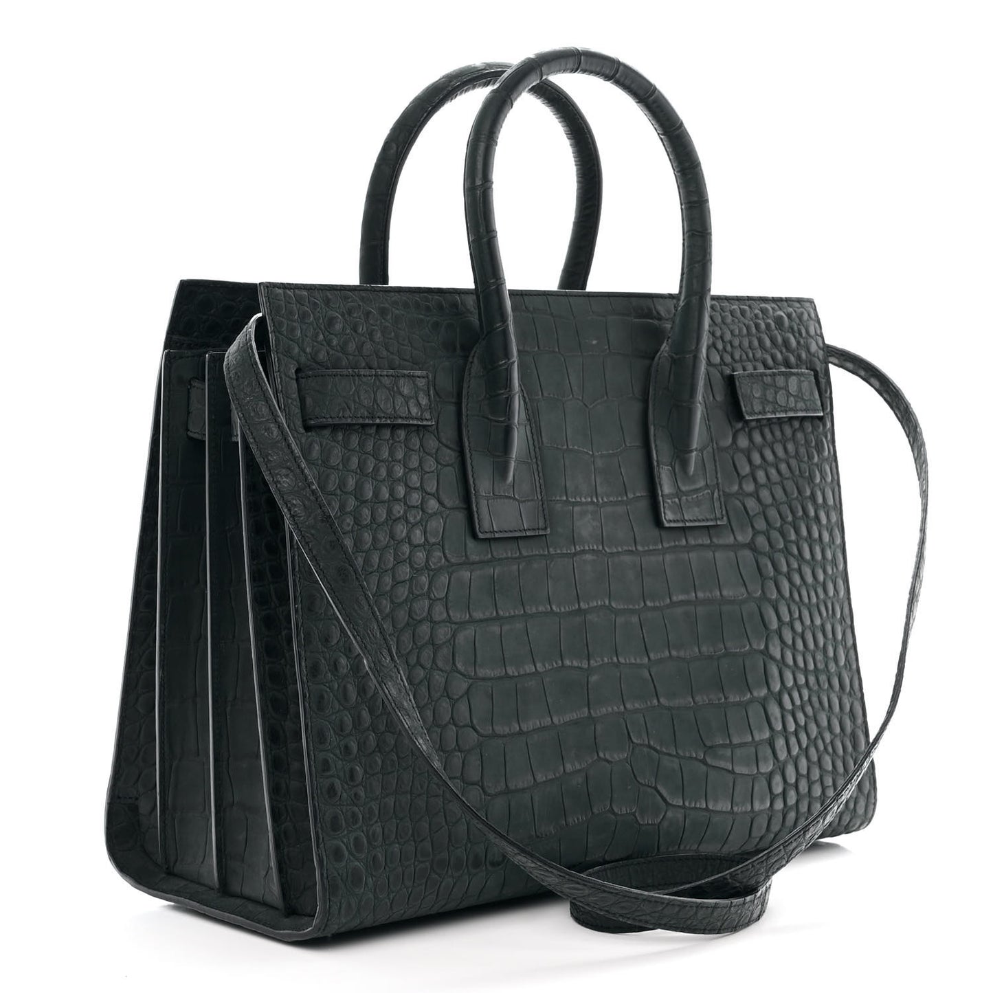 Calfskin Crocodile Embossed Small Sac de Jour Dusty Black