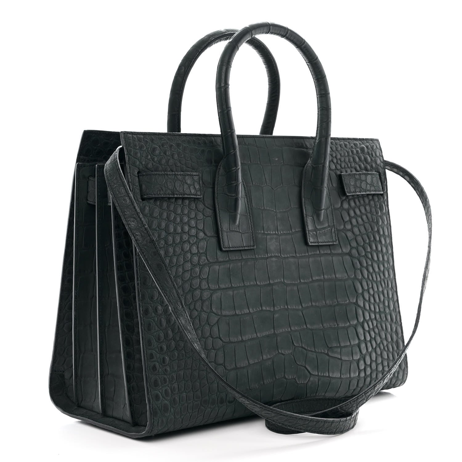 Saint Laurent Calfskin Crocodile Embossed Small Sac de Jour Dusty Black 3 of 10