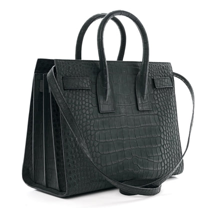 Saint Laurent Calfskin Crocodile Embossed Small Sac de Jour Dusty Black 3 of 10