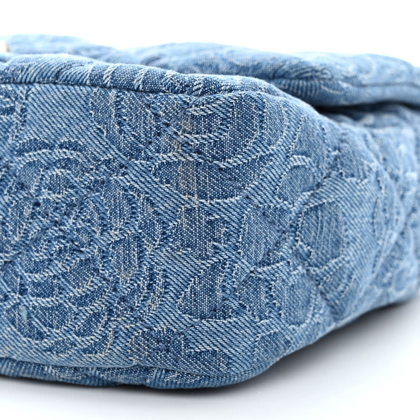 Denim Quilted Camellia Sweetheart Mini Flap Blue
