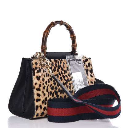 Gucci Calf Hair Bamboo Web Leopard Print Mini Nymphaea Top Handle Bag 4 of 8