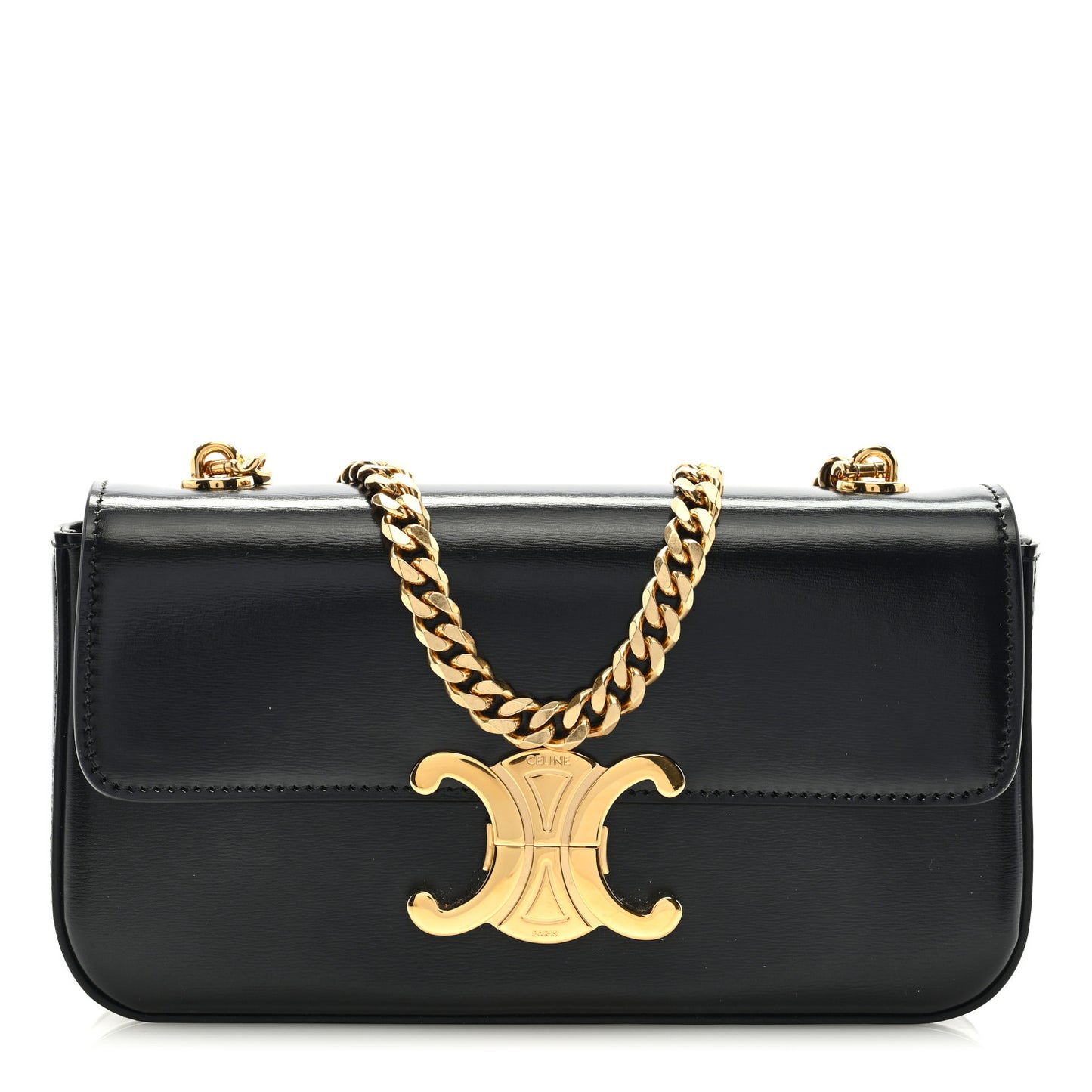 Shiny Calfskin Triomphe Chain Shoulder Bag Black