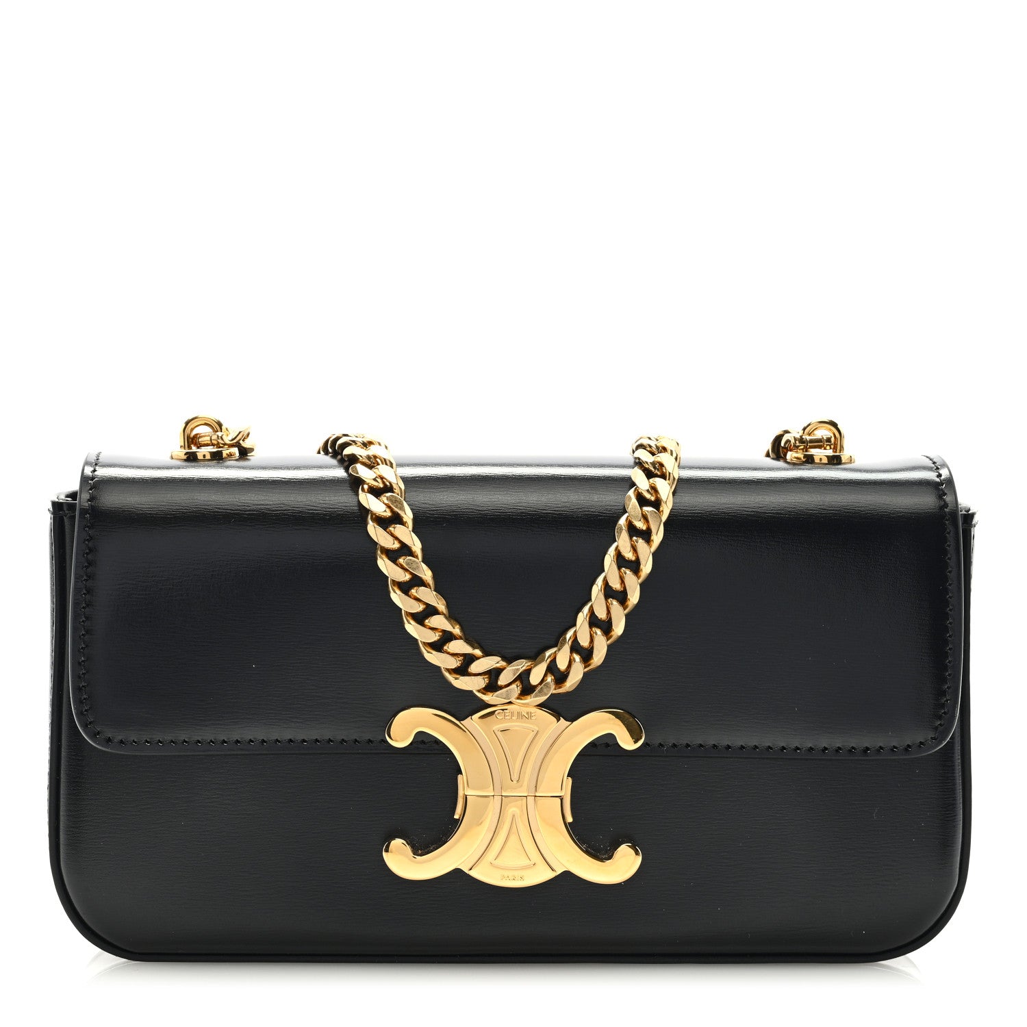 Celine Shiny Calfskin Triomphe Chain Shoulder Bag Black 1 of 8
