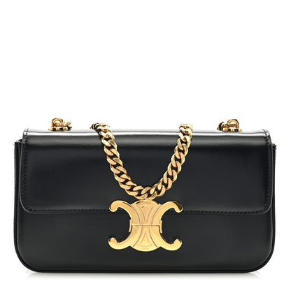 Celine Shiny Calfskin Triomphe Chain Shoulder Bag Black 1 of 8