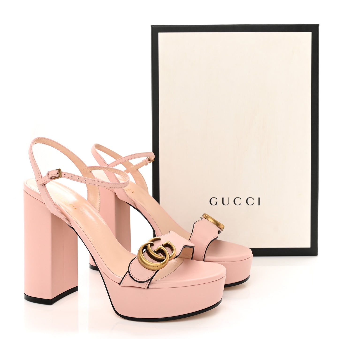 Galassia GG Marmont Ankle Wrap 30/115mm Platform Sandals 38.5 Perfect Pink