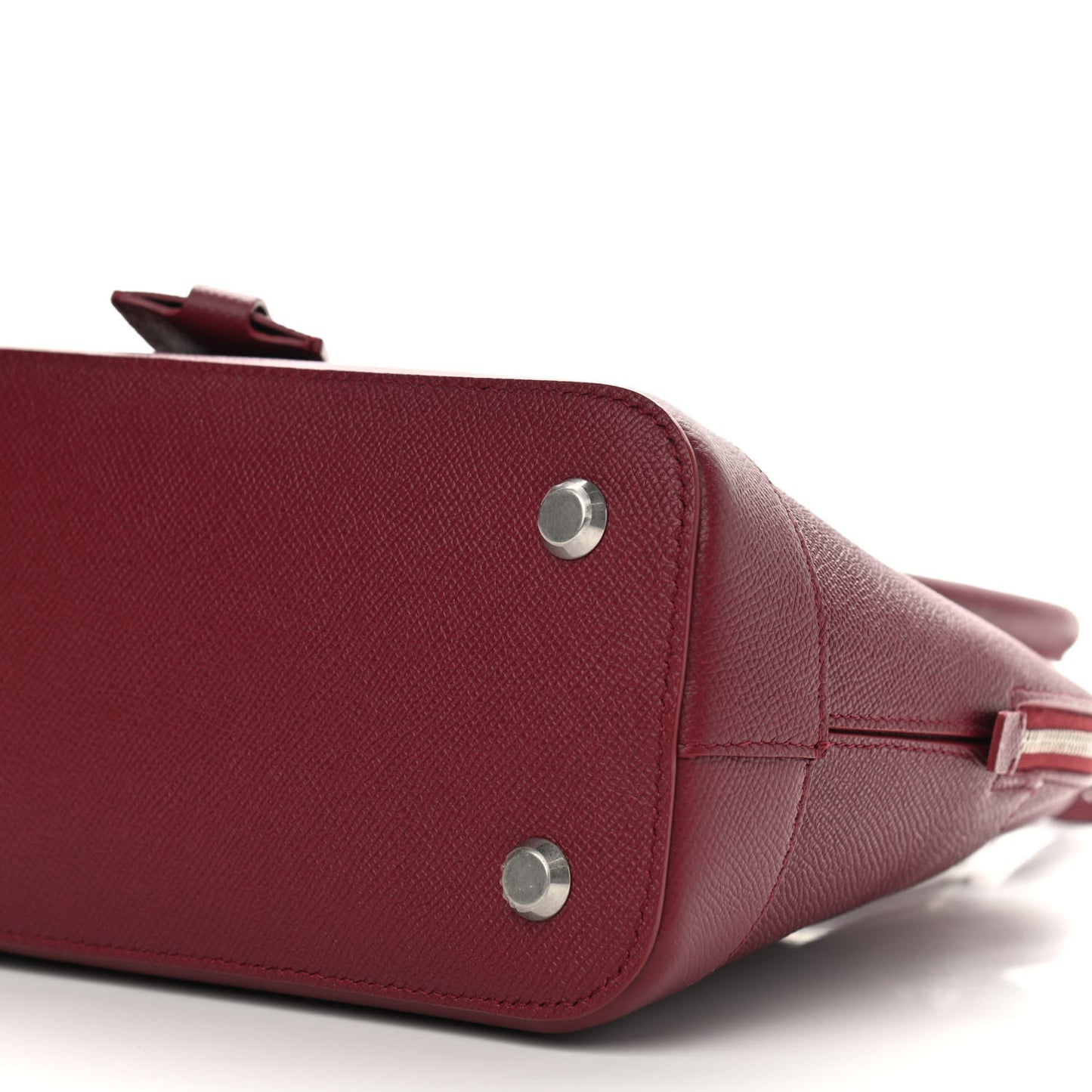 Signature Grained Calfskin Logo S Ville Top Handle Bag Rouge Grenat White