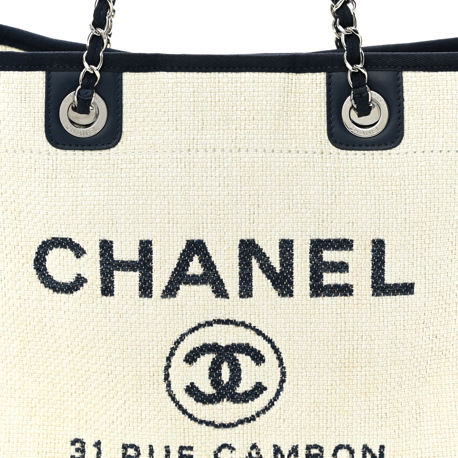 Chanel Woven Straw Raffia Small Deauville Tote White Navy 8 of 11