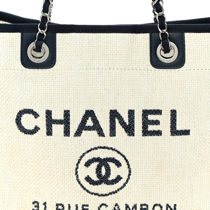 Chanel Woven Straw Raffia Small Deauville Tote White Navy 8 of 11
