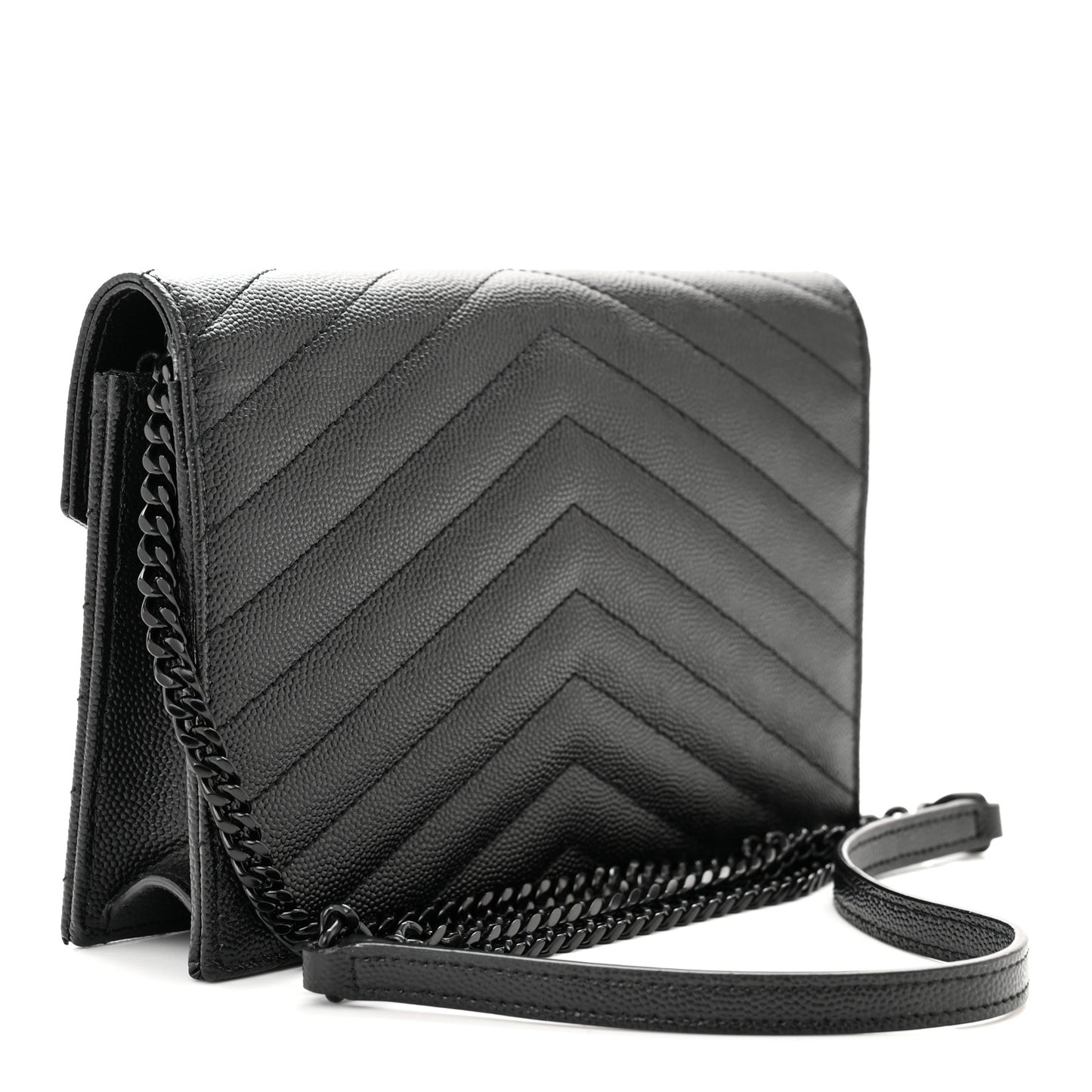 Grain De Poudre Matelasse Chevron Monochrome Monogram Envelope Chain Wallet Black
