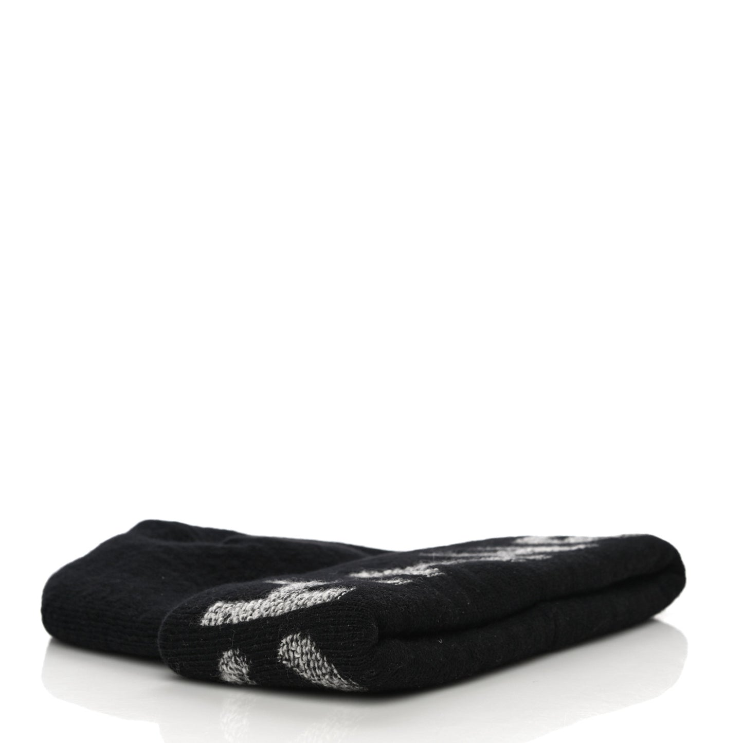 Wool Cashmere Logo Beanie Hat Black Light Grey