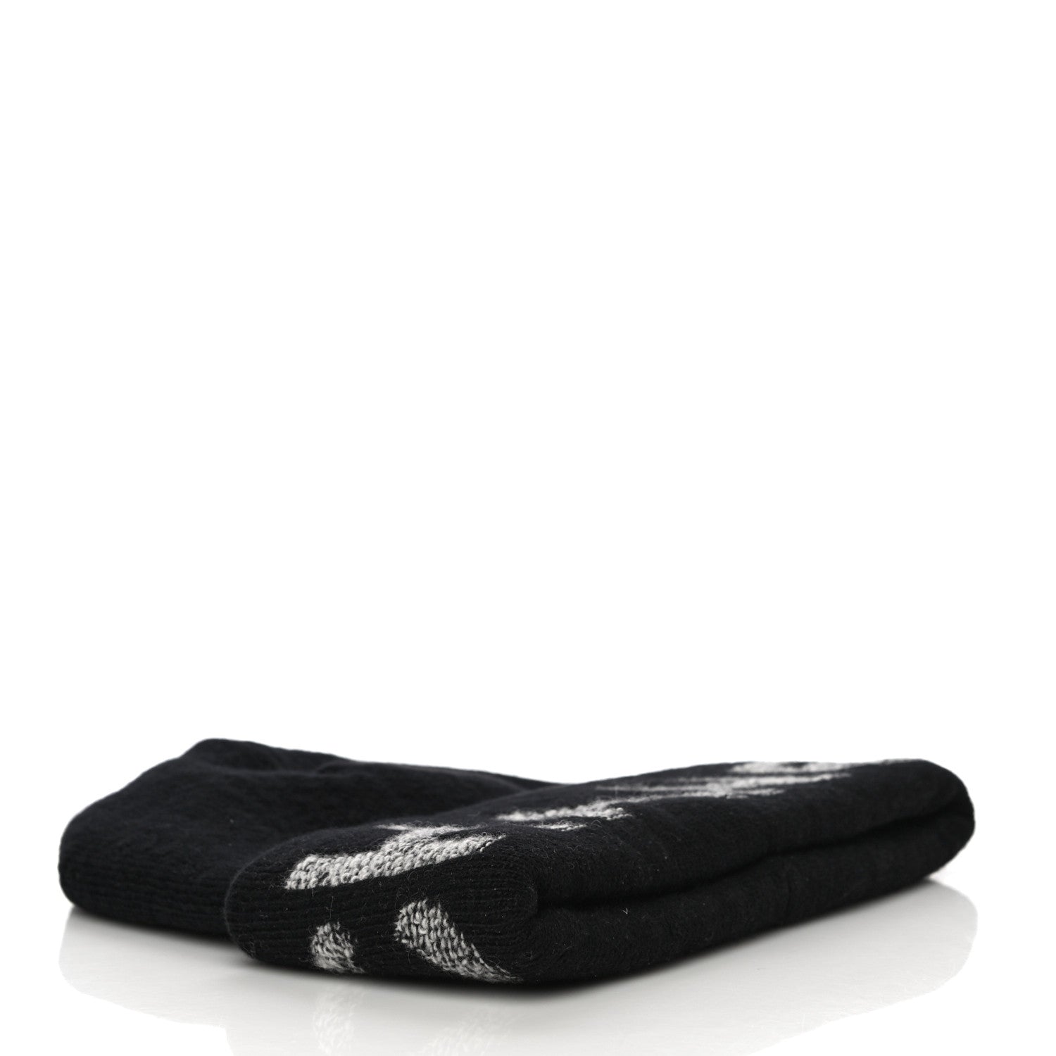 Chanel Wool Cashmere Logo Beanie Hat Black Light Grey 3 of 7