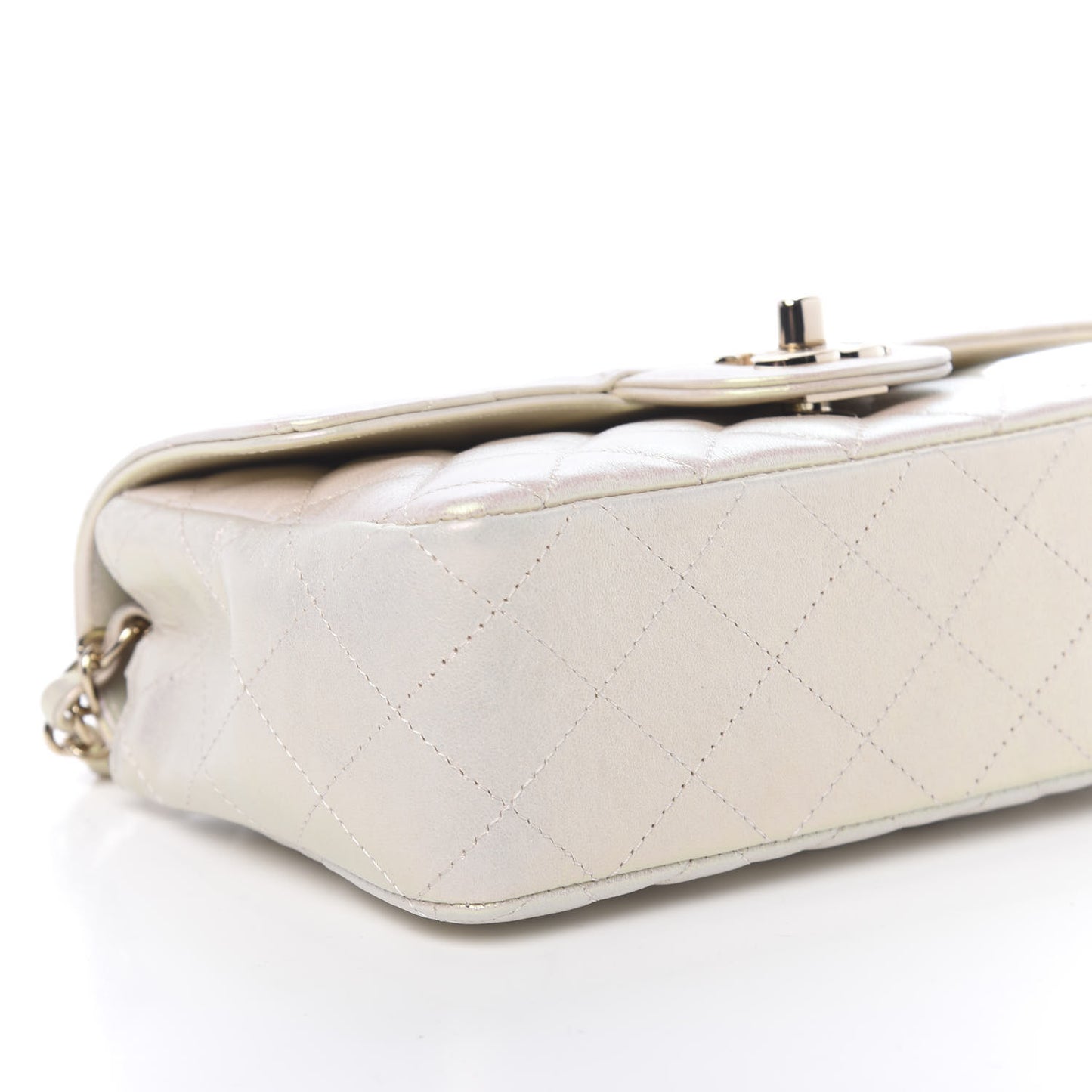 Iridescent Lambskin Quilted Mini Rectangular Flap Ivory