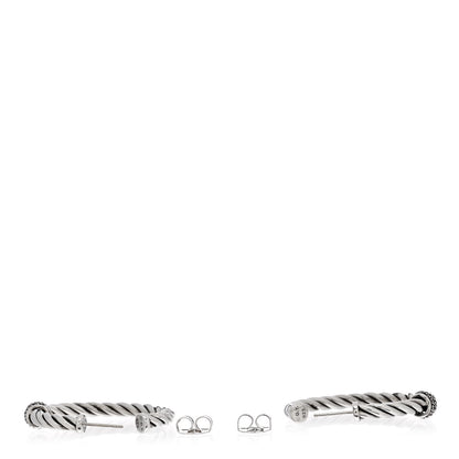 David Yurman Sterling Silver Diamond Cable Classics Hoop Earrings 3 of 4