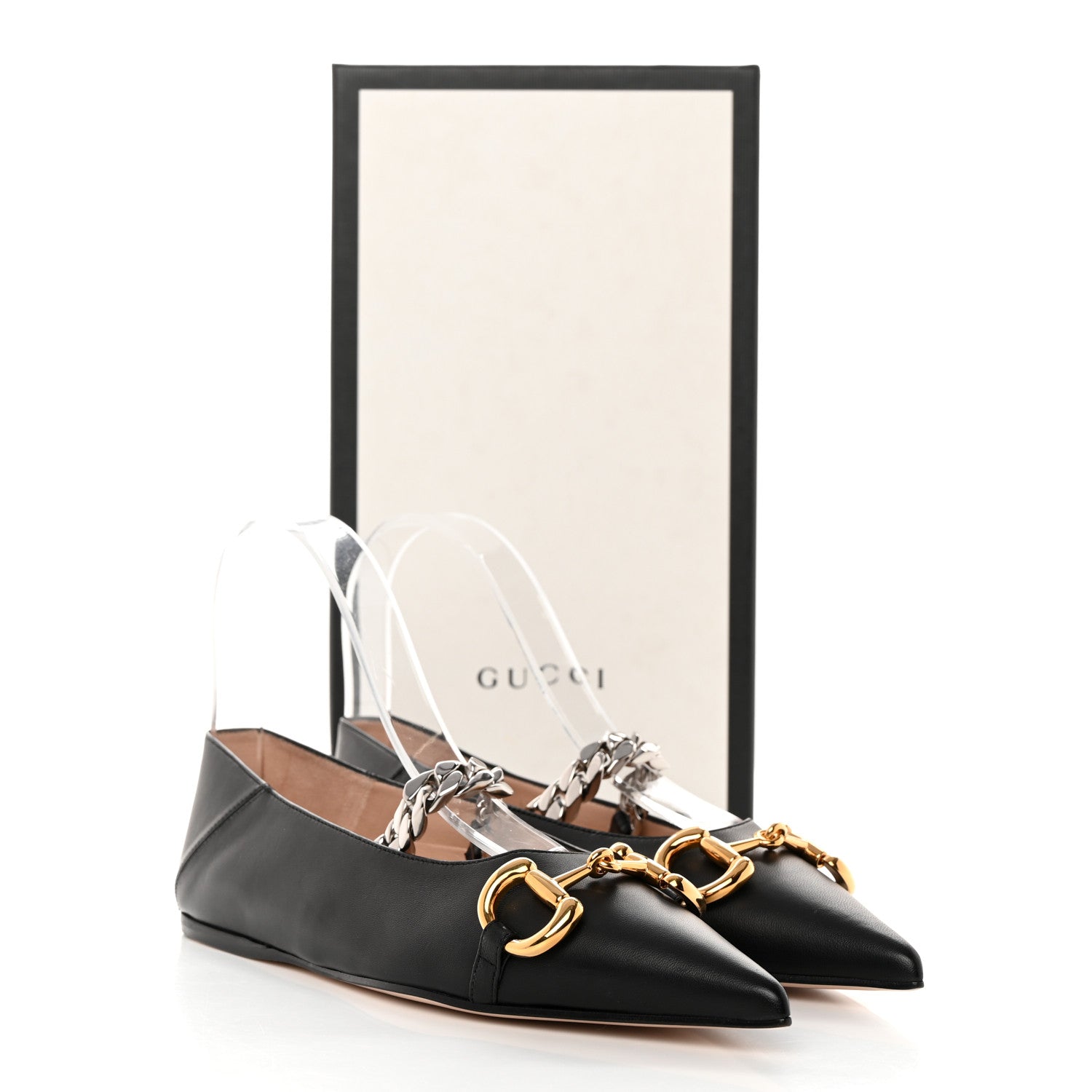 Gucci Nappa Lumiere Deva Horsebit Chain Embellished Flats 37 Black 9 of 9