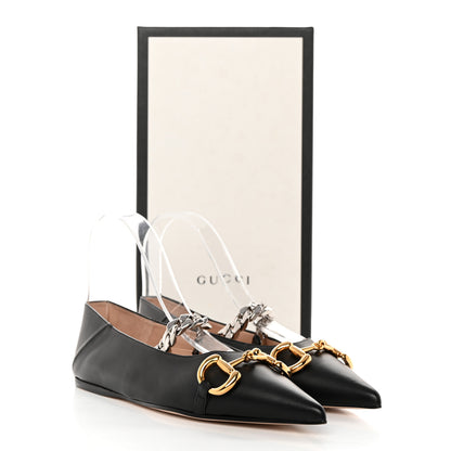 Gucci Nappa Lumiere Deva Horsebit Chain Embellished Flats 37 Black 9 of 9