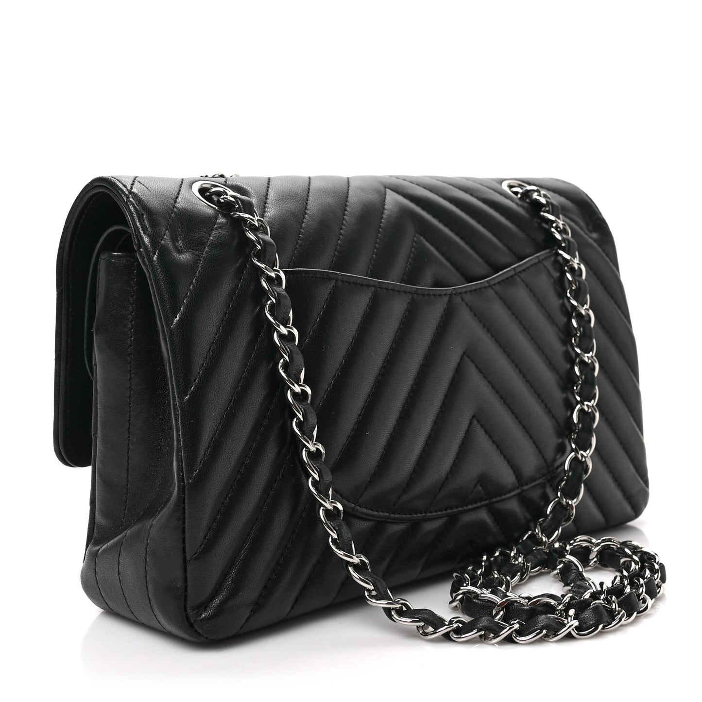 Lambskin Chevron Quilted Medium Double Flap Black