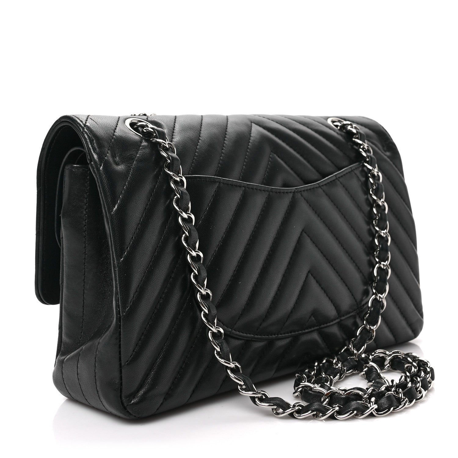 Chanel Lambskin Chevron Quilted Medium Double Flap Black 4 of 8