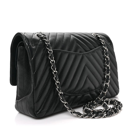 Chanel Lambskin Chevron Quilted Medium Double Flap Black 4 of 8