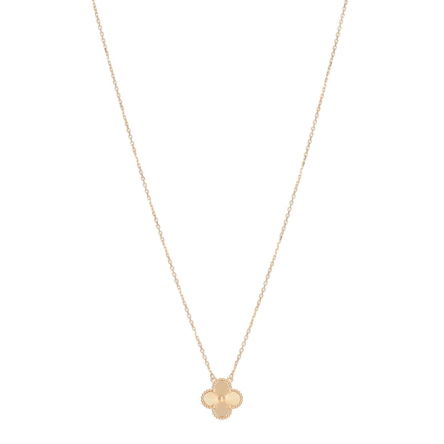 Van Cleef & Arpels 18K Yellow Gold Guilloche Vintage Alhambra Pendant Necklace 1 of 4