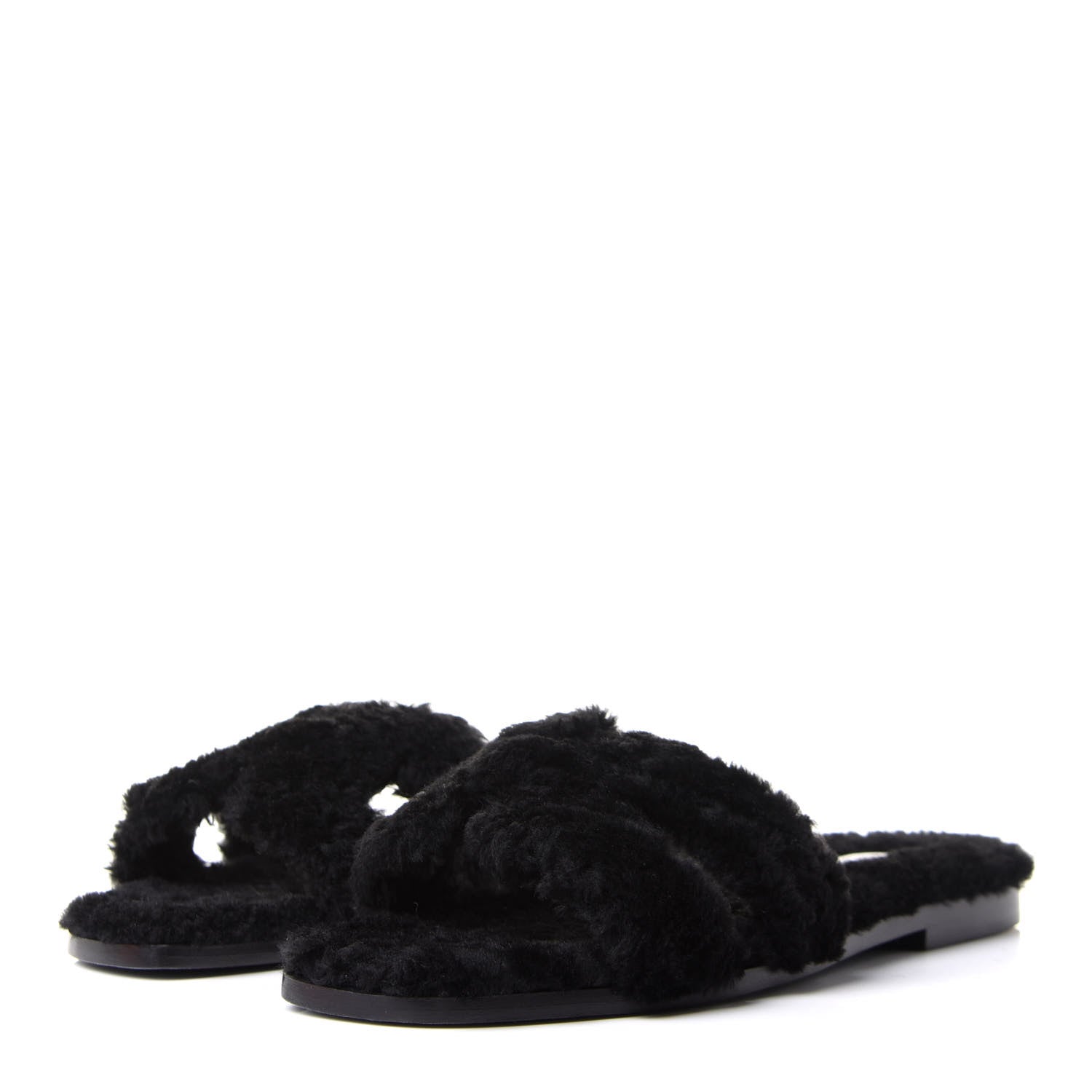 Hermes Woolskin Oran Sandals 37.5 Black 3 of 9