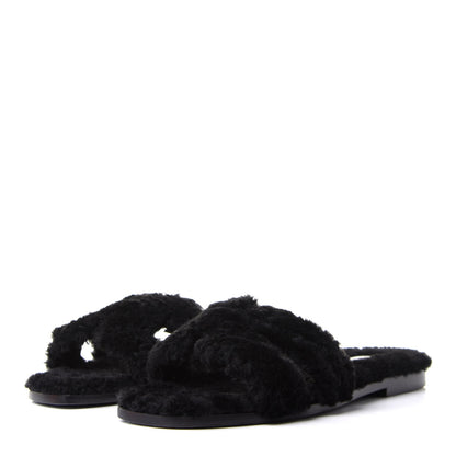 Hermes Woolskin Oran Sandals 37.5 Black 3 of 9